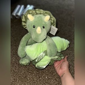 green dino with soft and silk blanket